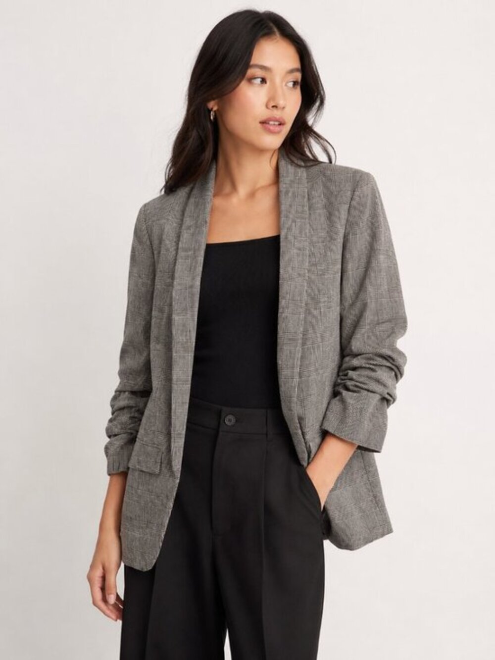 Zara Open Front Plaid Wool Blazer Academic Tailored School Girl Size XS